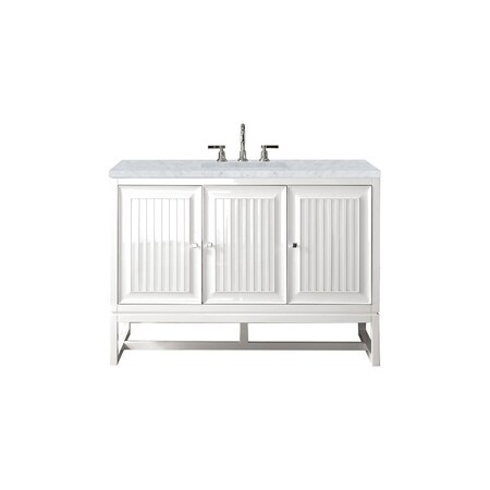 James Martin Vanities Athens 48in Single Vanity, Glossy White w/ 3 CM Carrara White Top E645-V48-GW-3CAR
